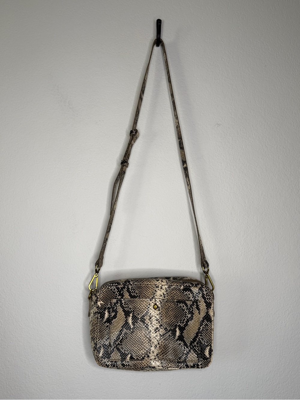 Madewell Transport Snake-Print Leather Crossbody Tan Black OS
